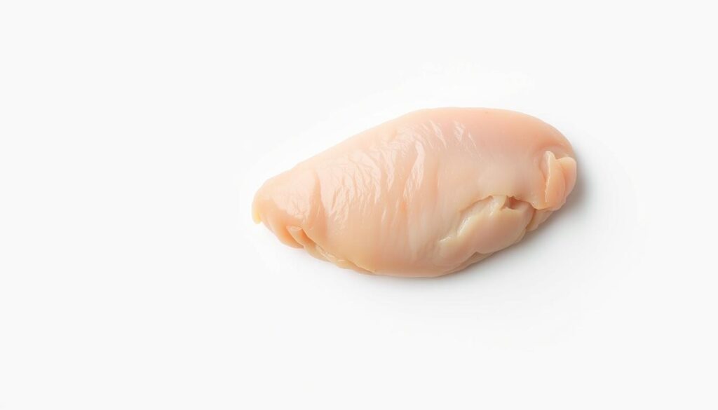 A crisp, high-resolution photograph of a chicken breast against a clean, minimalist background. The breast is displayed in a precise, centered composition, showcasing its shape, texture, and size in natural lighting. The background is a soft, neutral tone that allows the chicken to stand out. The lighting is soft and diffused, creating an elegant, clinical aesthetic. The image clearly conveys the details of the chicken breast's nutritional information, including the calorie count per serving, in a visually appealing and informative manner. A crisp, high-resolution photograph of a chicken breast against a clean, minimalist background. The breast is displayed in a precise, centered composition, showcasing its shape, texture, and size in natural lighting. The background is a soft, neutral tone that allows the chicken to stand out. The lighting is soft and diffused, creating an elegant, clinical aesthetic. The image clearly conveys the details of the chicken breast's nutritional information, including the calorie count per serving, in a visually appealing and informative manner.